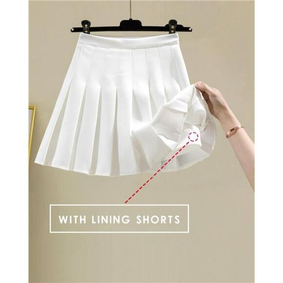 High Waisted Pleated Tennis Skirt with Shorts School A Line Skater Mini - Picture 2 of 6